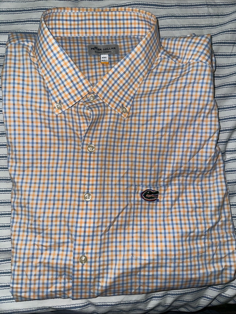 Peter Millar Men's Orange & Blue Plaid Button-Down Shirt Florida Gators